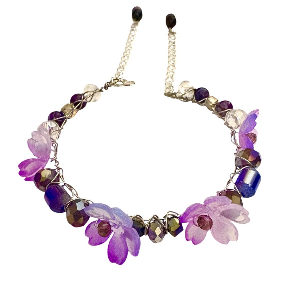 Fairy Bracelet with Lucite Flowers, Czech Glass and Crystals Hand Wired.